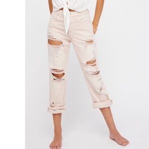 NWOT Free People Blush Pink Distressed Boyfriend Jeans Size 26